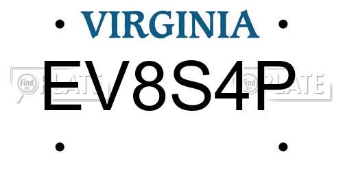 EV8S4P Virginia License Plate