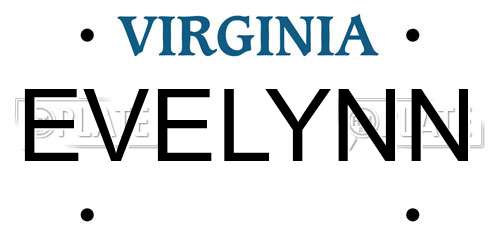 EVELYNN Virginia License Plate