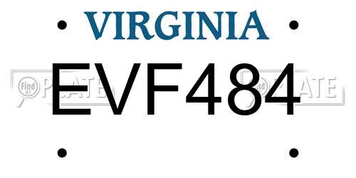 EVF484 Virginia License Plate