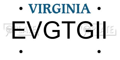EVGTGII Virginia License Plate