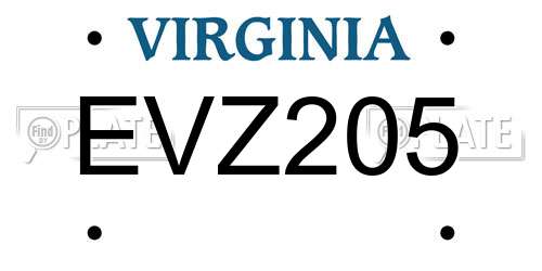 EVZ205 Virginia License Plate
