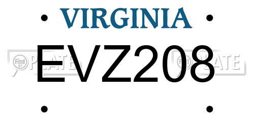 EVZ208 Virginia License Plate