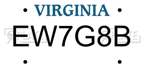 EW7G8B Virginia License Plate