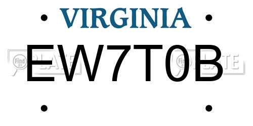 EW7T0B Virginia License Plate