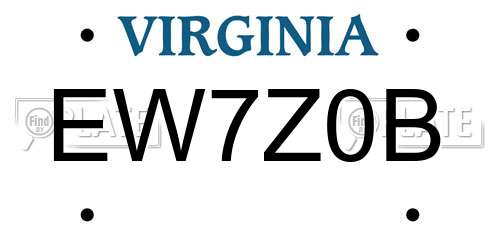 EW7Z0B Virginia License Plate