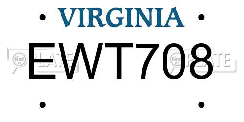 EWT708 Virginia License Plate