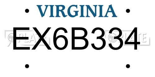 EX6B334 Virginia License Plate