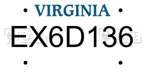 EX6D136 Virginia License Plate