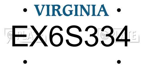 EX6S334 Virginia License Plate