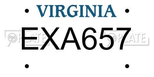 EXA657 Virginia License Plate