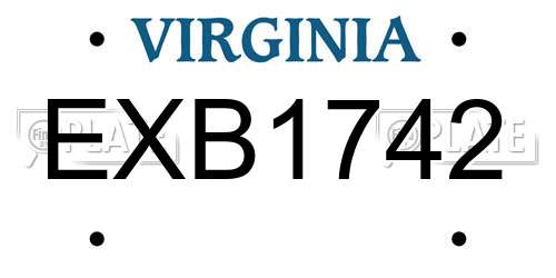EXB1742 Virginia License Plate