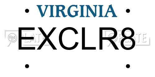 EXCLR8 Virginia License Plate