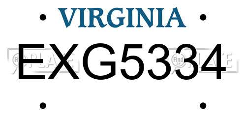 EXG5334 Virginia License Plate