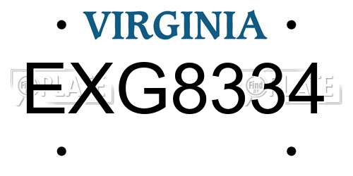 EXG8334 Virginia License Plate
