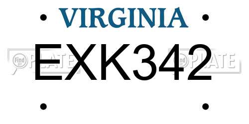 EXK342 Virginia License Plate