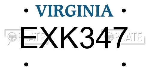 EXK347 Virginia License Plate