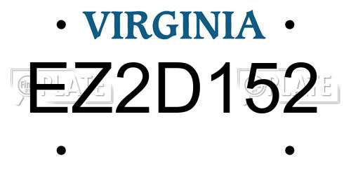 EZ2D152 Virginia License Plate
