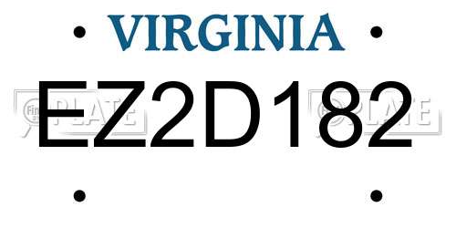 EZ2D182 Virginia License Plate