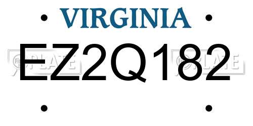 EZ2Q182 Virginia License Plate