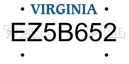 EZ5B652 Virginia License Plate