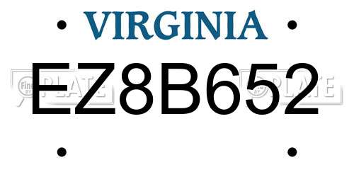 EZ8B652 Virginia License Plate