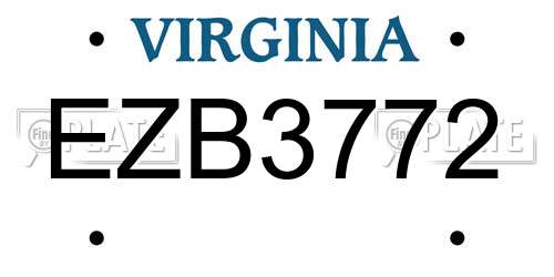 EZB3772 Virginia License Plate