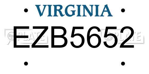 EZB5652 Virginia License Plate