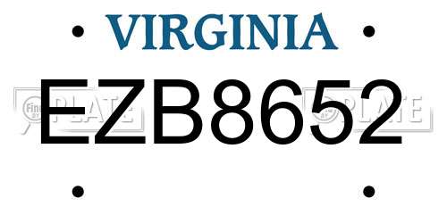 EZB8652 Virginia License Plate