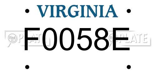 F0058E Virginia License Plate
