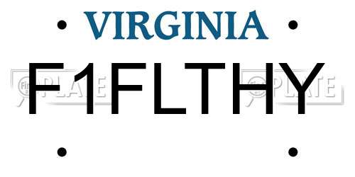 F1FLTHY Virginia License Plate