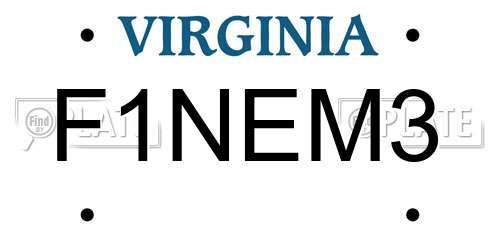 F1NEM3 Virginia License Plate