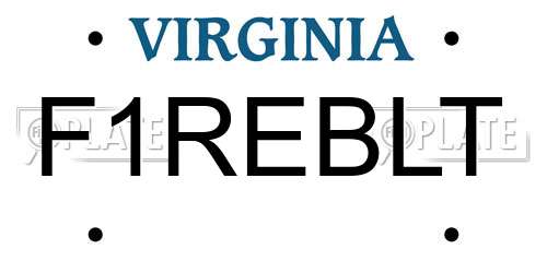 F1REBLT Virginia License Plate