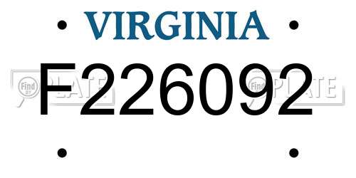 F226092 Virginia License Plate