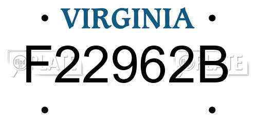F22962B Virginia License Plate