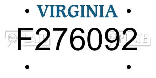 F276092 Virginia License Plate