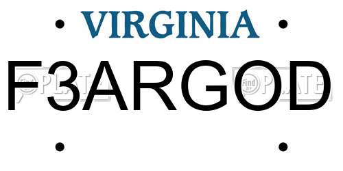 F3ARGOD Virginia License Plate