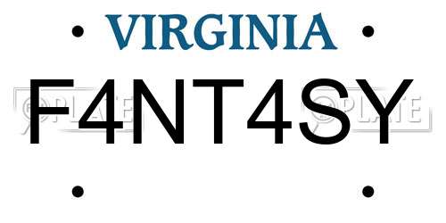 F4NT4SY Virginia License Plate