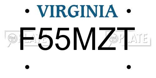 F55MZT Virginia License Plate