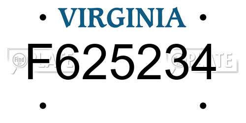 F625234 Virginia License Plate