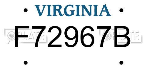 F72967B Virginia License Plate