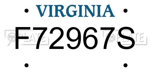 F72967S Virginia License Plate