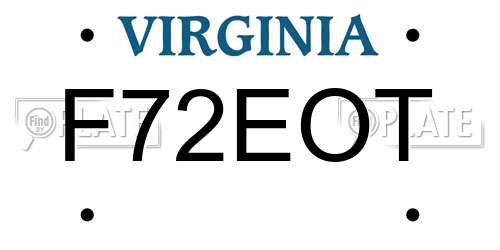 F72EOT Virginia License Plate