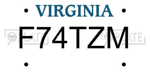 F74TZM Virginia License Plate