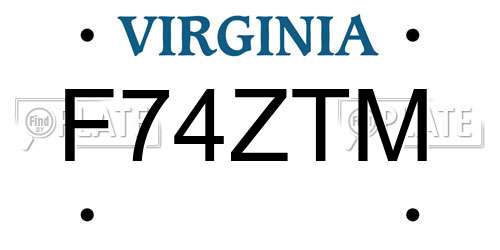 F74ZTM Virginia License Plate