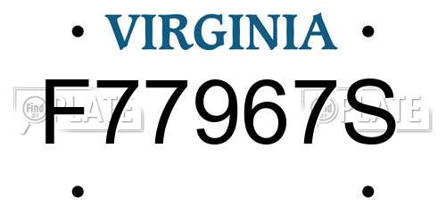F77967S Virginia License Plate