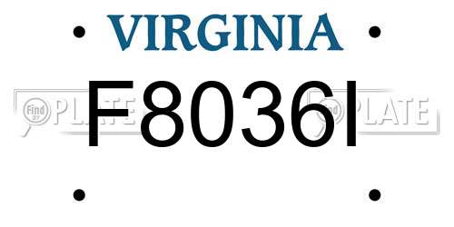 F8036I Virginia License Plate