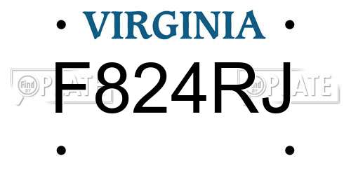 F824RJ Virginia License Plate