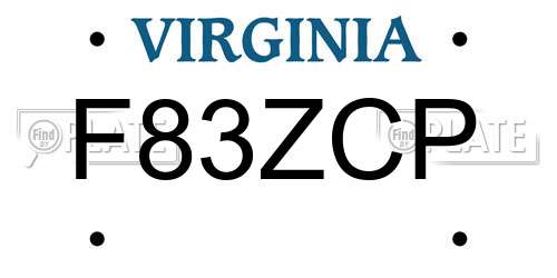 F83ZCP Virginia License Plate
