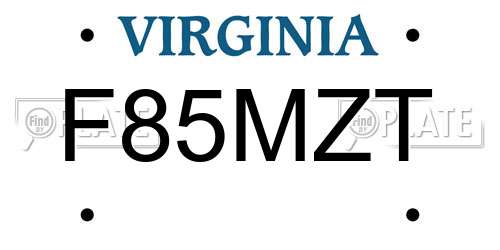 F85MZT Virginia License Plate