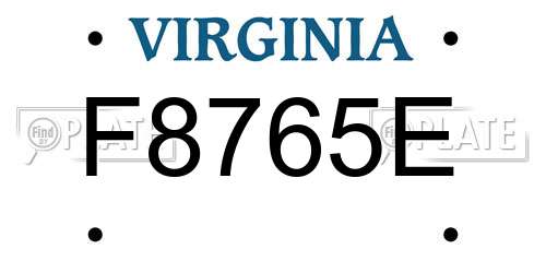 F8765E Virginia License Plate